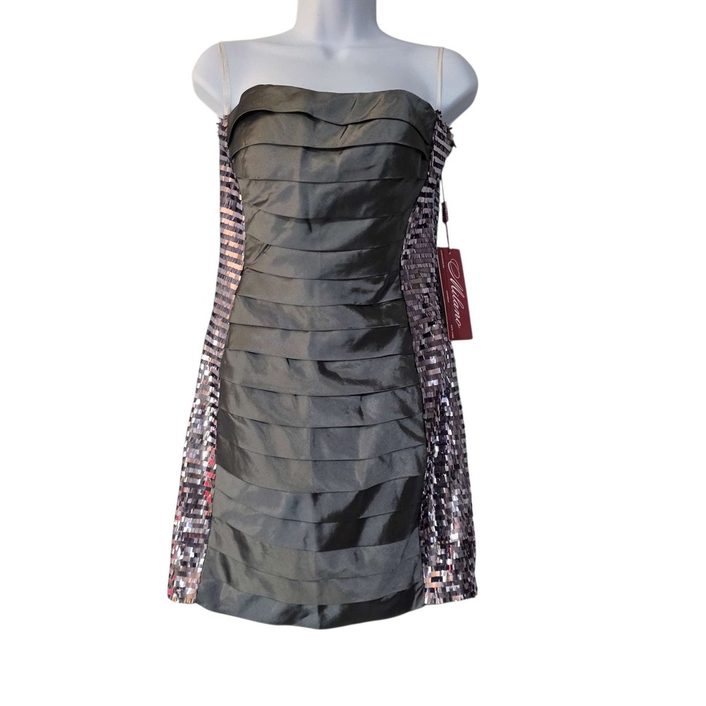 NWT MILANO Strapless Short Dress Women S Ruched Sequin Cocktail‎ Party Mini